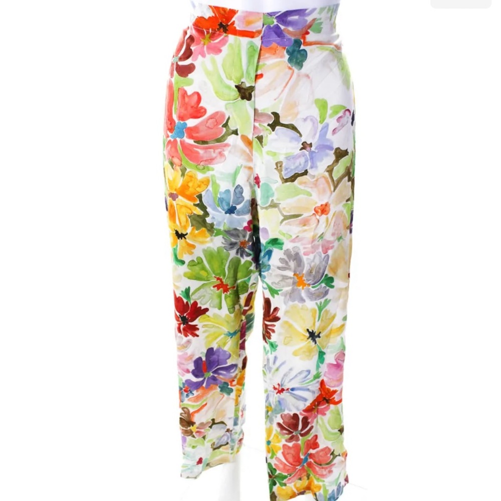 Rosie Assoulin Womens High Rise Straight Leg Floral Pants White Multi Size L